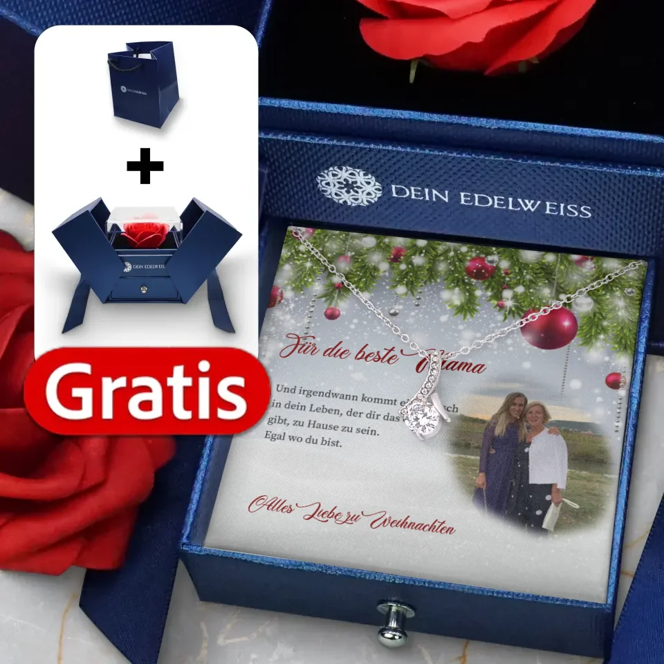 Strahlende der große Glitzerstein Halskette + Gratis Edle Rosenbox mit Schmucklade